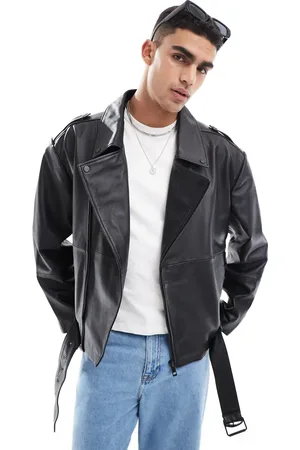 ASOS Premium oversized real leather biker jacket in