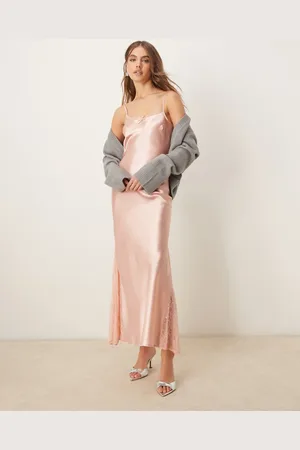 Miss Selfridge Satin lace mix maxi slip dress in light