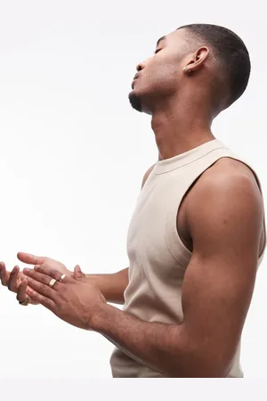 Topman Fitted rib vest with high neck in stone