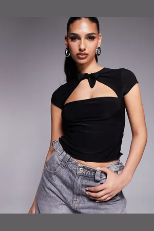 ASOS Slinky short sleeve top with tie detail in