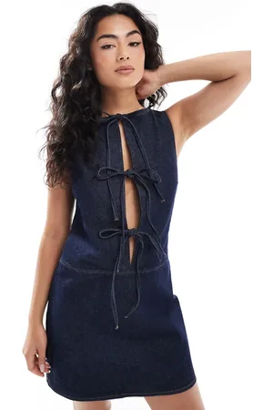 ASOS Denim tie front shift dress in indigo