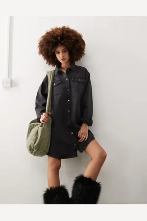 Noisy May Long sleeve denim shirt dress in washed