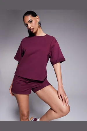 ASOS Short sleeve sweatshirt tee co ord in burgundy