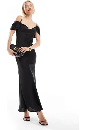 New Look Bardot sleeve satin midaxi dress in