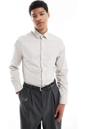 ASOS Formal easy iron twill regular shirt in stone