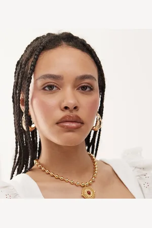En Route 18k plated solar pulse beaded chain necklace with coin pendant and red carmelian stone