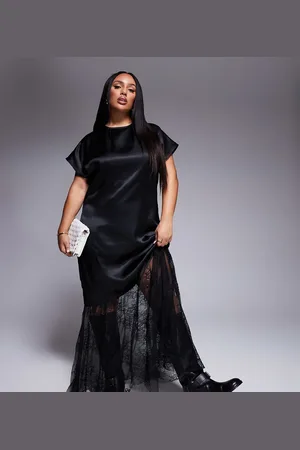 ASOS ASOS DESIGN Curve satin and lace mix maxi t shirt dress in