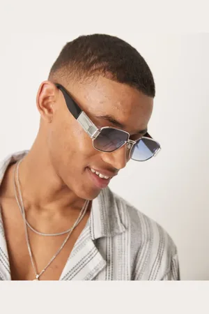 ASOS Metal rectangle sunglasses with and black frame and blue lenses