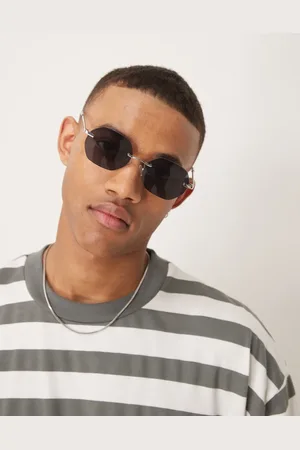 ASOS Round rimless sunglasses with smoke lenses and temples