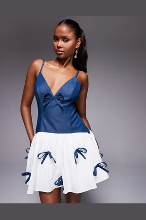 ASOS Chambray mini dress with bow detail and contrast poplin skirt in