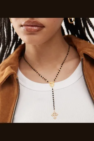 En Route 18k plated beaded lariat necklace with cross pendant