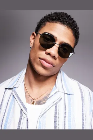ASOS Round rimless sunglasses with green smoke lenses and temples