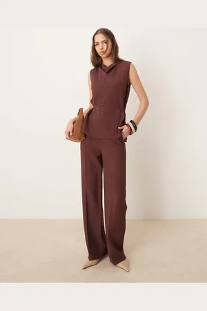 ASOS Tailored straight leg trousers with skinny belt in chocolate