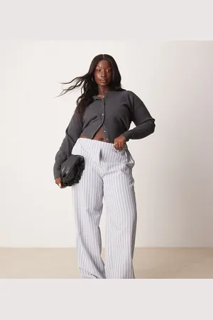 ASOS Curve tailored straight leg trouser in blue and white stripe
