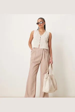 ASOS Tall tailored wrap tie trousers with linen in mink stripe