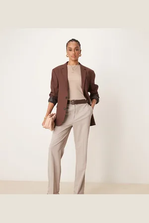ASOS Tall tailored slim straight trousers with belt in mink stripe