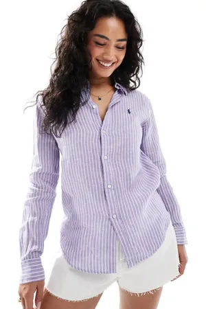 Ralph Lauren Linen striped shirt with logo in purple and