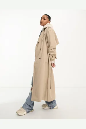 VERO MODA Longline belted trench coat in stone