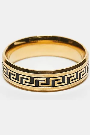ASOS Waterproof stainless steel ring with Greek wave design in gold tone