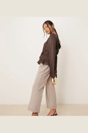 ASOS Petite tailored slim straight trousers with belt in mink stripe