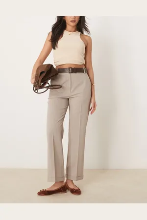 ASOS Tailored slim straight trousers with belt in mink stripe
