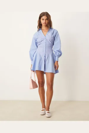 ASOS Ruched pannel mini shirt dress in stripe mix
