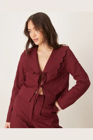 ASOS Tailored scallop collar tie front jacket co-ord in dark cherry