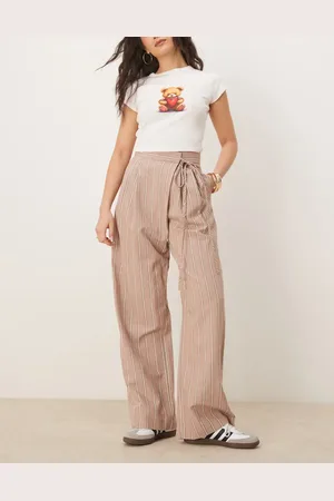 ASOS Tailored wrap tie trousers with linen in mink stripe