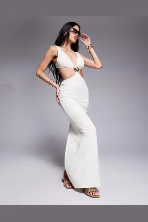 South Beach Knit maxi cut out beach dress in cream