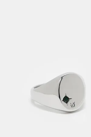 ASOS Stainless steel signet ring with stone detail in tone
