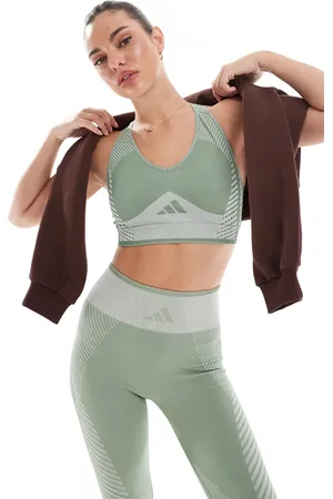 adidas Adidas Training D4T light support sports bra in silver green
