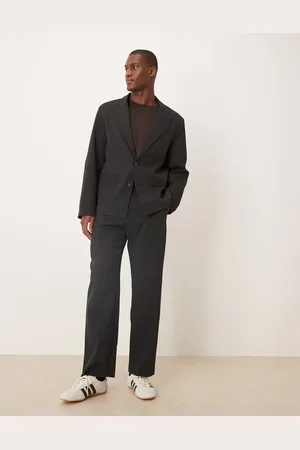 ASOS Straight suit trousers in black seersucker fabric