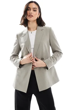 Stradivarius Fitted blazer in taupe pinstripe
