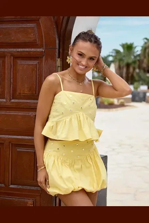 South Beach X Misha Grimes mirrored frill crop beach top co-ord in