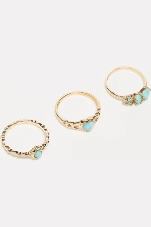 ASOS Pack of 3 rings with faux semi precious stones in tone