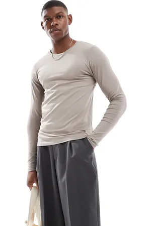 ASOS Essential muscle fit long sleeve t-shirt in stone