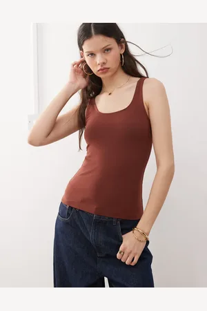 Weekday Square neck scoop back vest top in burgundy