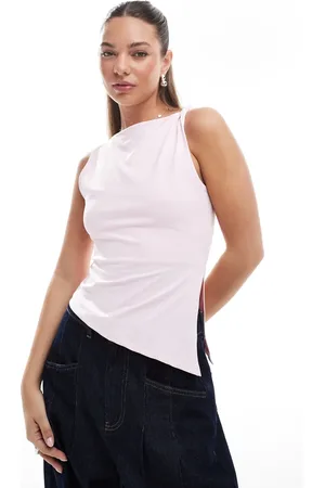 ASOS Slash neck twisted strap detail top in baby