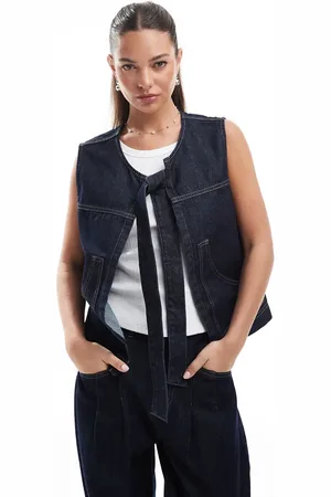 ASOS Denim tie front gilet in indigo