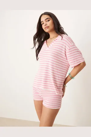 ASOS Knitted short sleeve rugby collar top co-ord in and white stripe