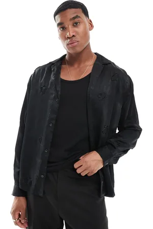 ASOS Deep revere satin shirt with heart embellishment in