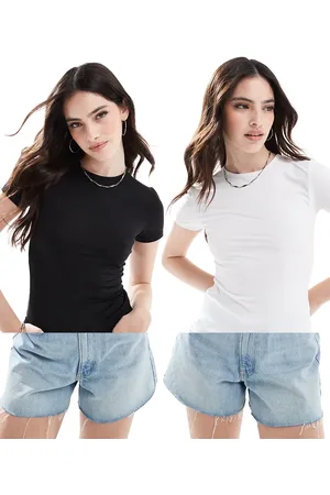 Pull&Bear 2 pack polyamide baby tee in black & white