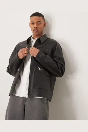 ASOS Premium real leather oversized harrington jacket in