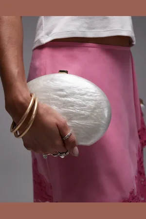 MANGO Oval clutch bag in pearl