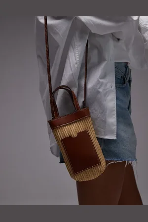 MANGO Raffia pouch bag in tan