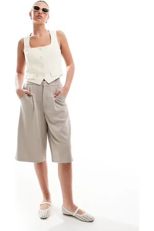 ASOS Jersey twill wide leg bermuda short in stone