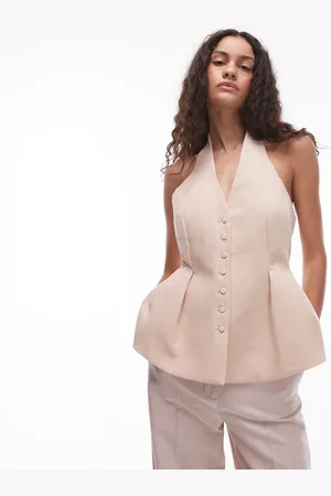 MANGO Halter neck waist coat co-ord in pale