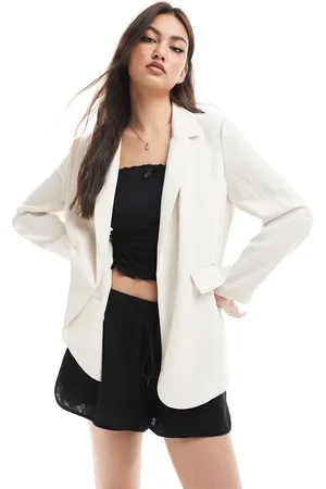 Stradivarius Crinkle blazer in stone