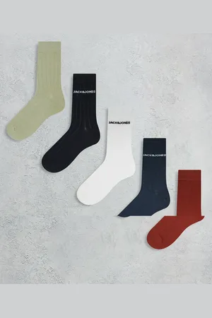 JACK & JONES 5 pack ribbed socks in grey orange
