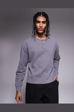 ASOS Oversized heavyweight boxy long sleeve washed henley 220gsm in
